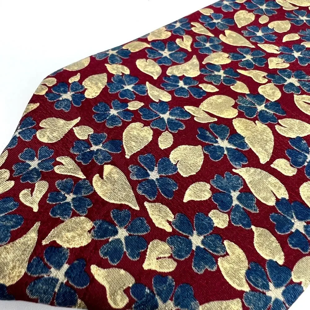 Vintage Ermenegildo Zegna Italy 100% Silk Hand Made Tie Red Gold Blue Floral